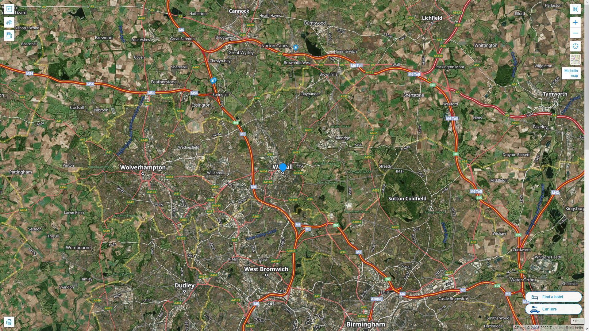 Walsall Royaume Uni Autoroute et carte routiere avec vue satellite